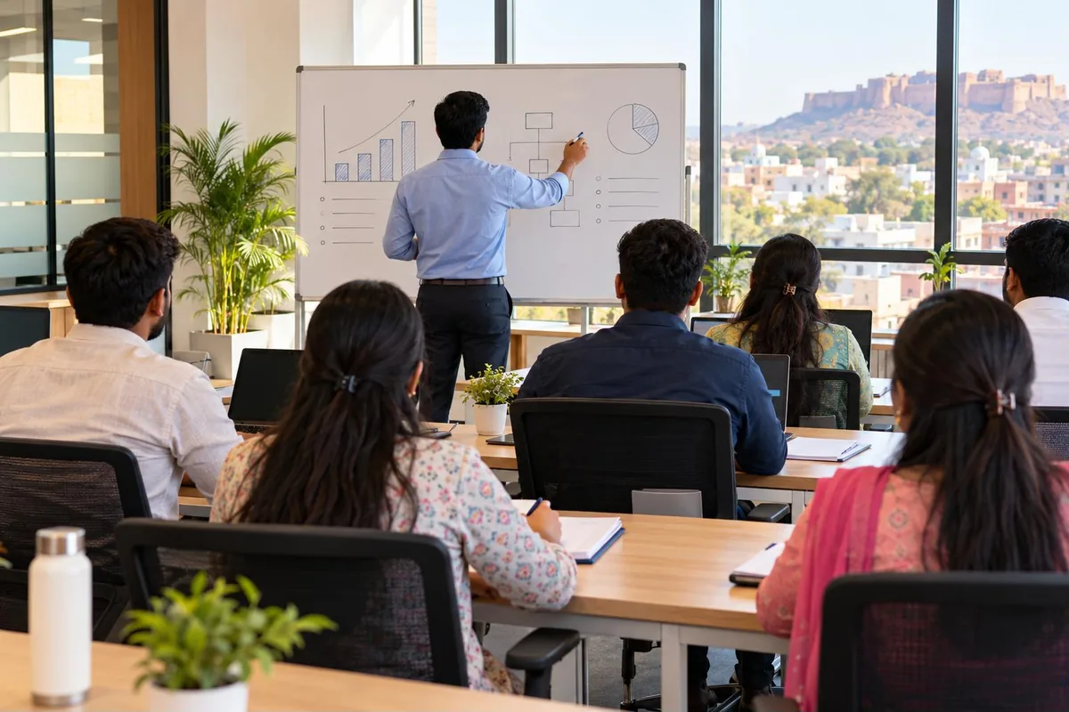 Hiring for attitude - trainer leading an induction session for new employees in a Jaipur office - key points